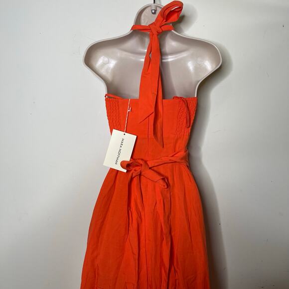 NWT MARA HOFFMAN Paula cutout linen-blend midi dress in orange papaya 00 - Picture 6 of 12